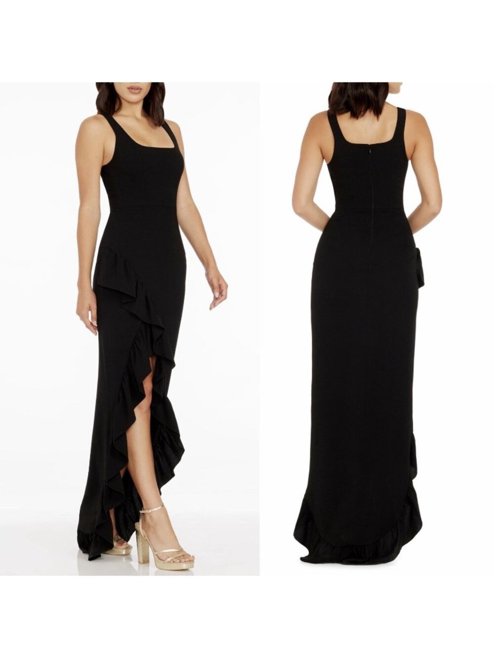 Dress The Population Black Charlene Ruffle Gown Sleeveless Maxi Dress Sz Medium